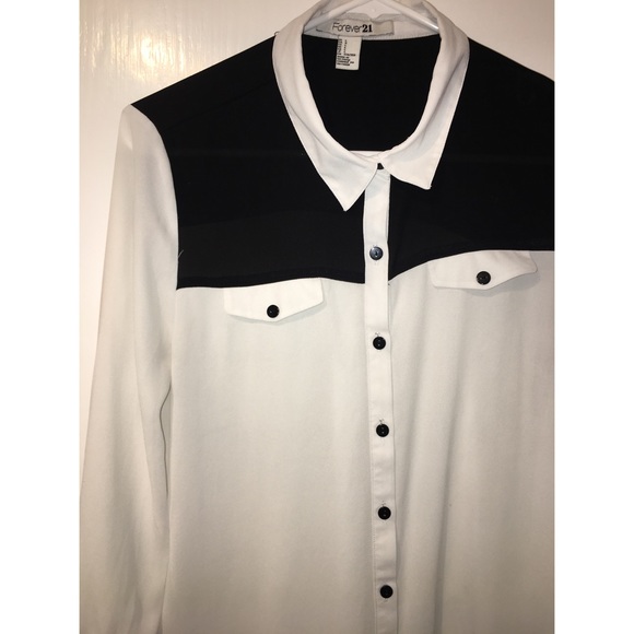 White and Black Button Down Blouse - Picture 2 of 3